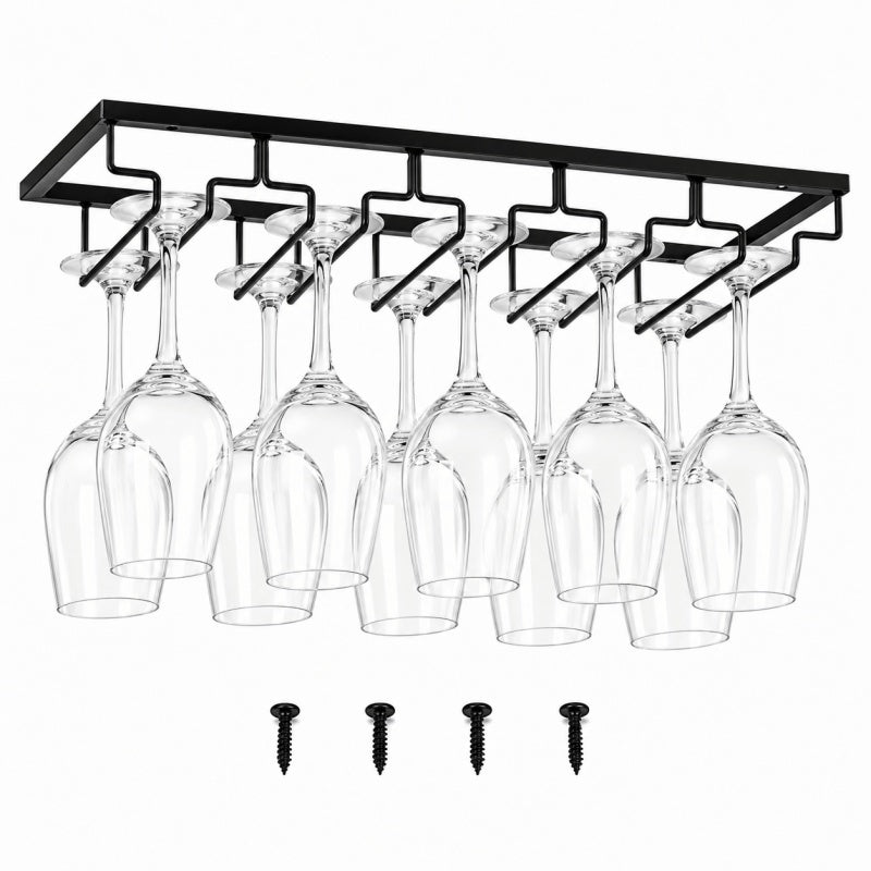 5 Slot Under Cabinet Wine Glass Rack Black Metal Stemware Holder Storage Organiser
