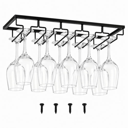 5 Slot Under Cabinet Wine Glass Rack Black Metal Stemware Holder Storage Organiser