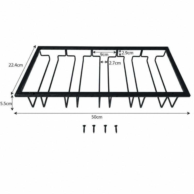 5 Slot Under Cabinet Wine Glass Rack Black Metal Stemware Holder Storage Organiser