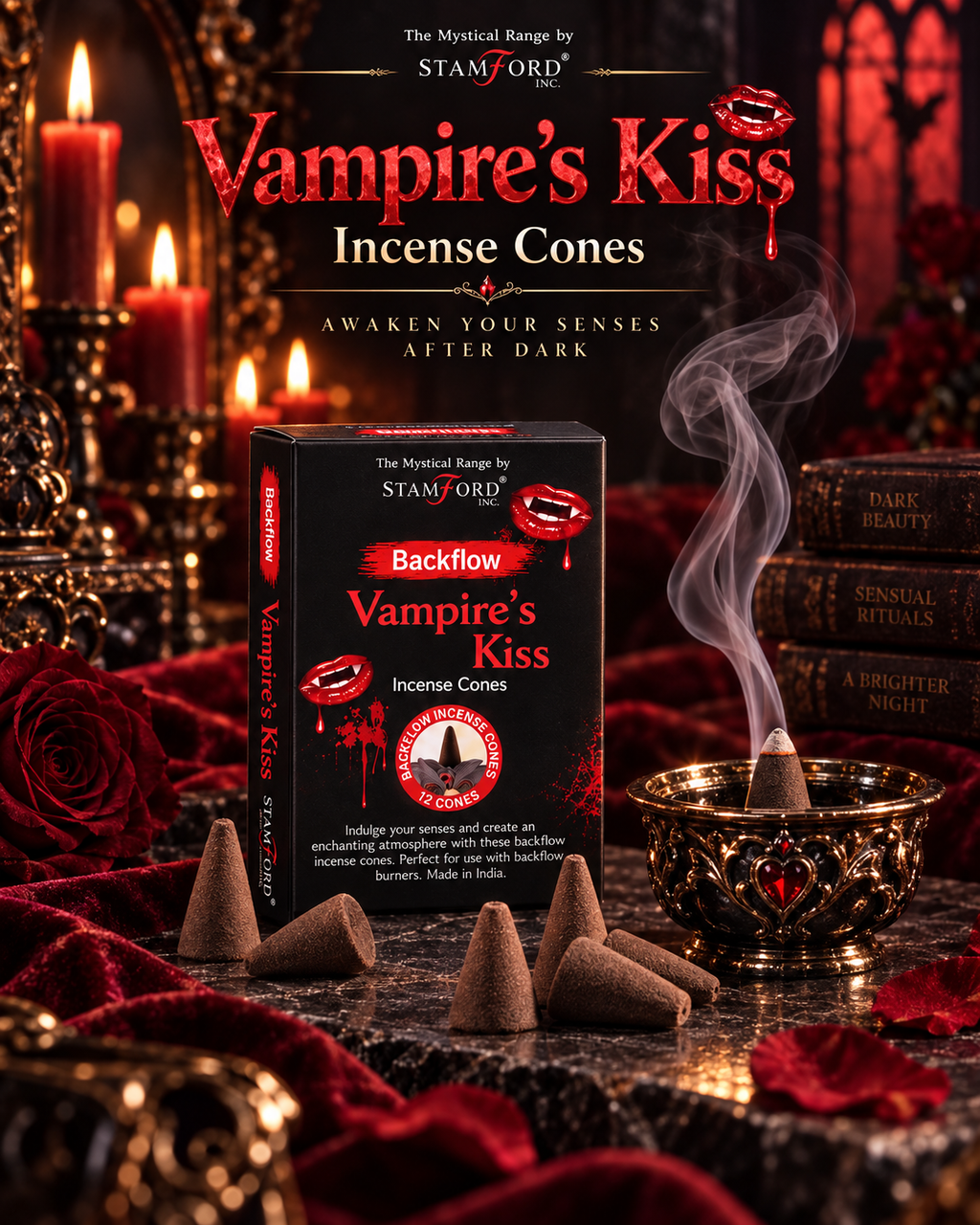 Stamford Vampire’s Kiss Backflow Incense Cones – 6 Pack (72 Cones)