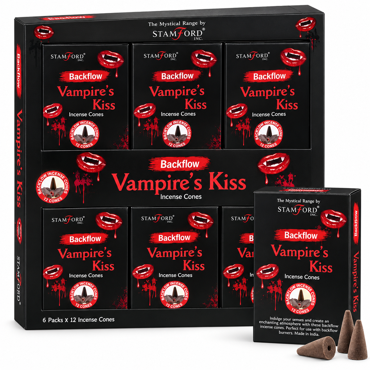 Stamford Vampire’s Kiss Backflow Incense Cones – 6 Pack (72 Cones)