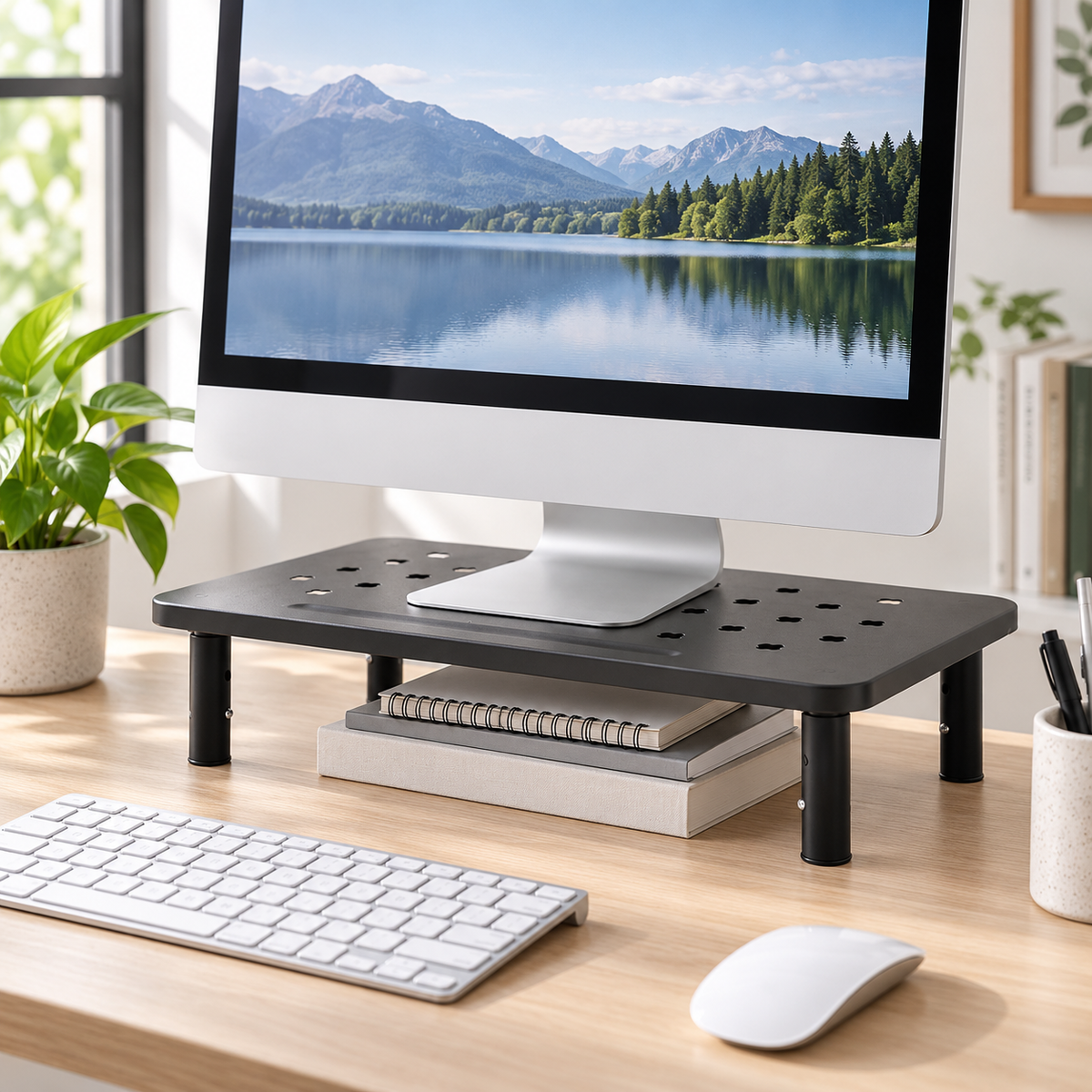 Metal Monitor Stand Riser 37 x 23cm Computer Laptop Desk Stand Black