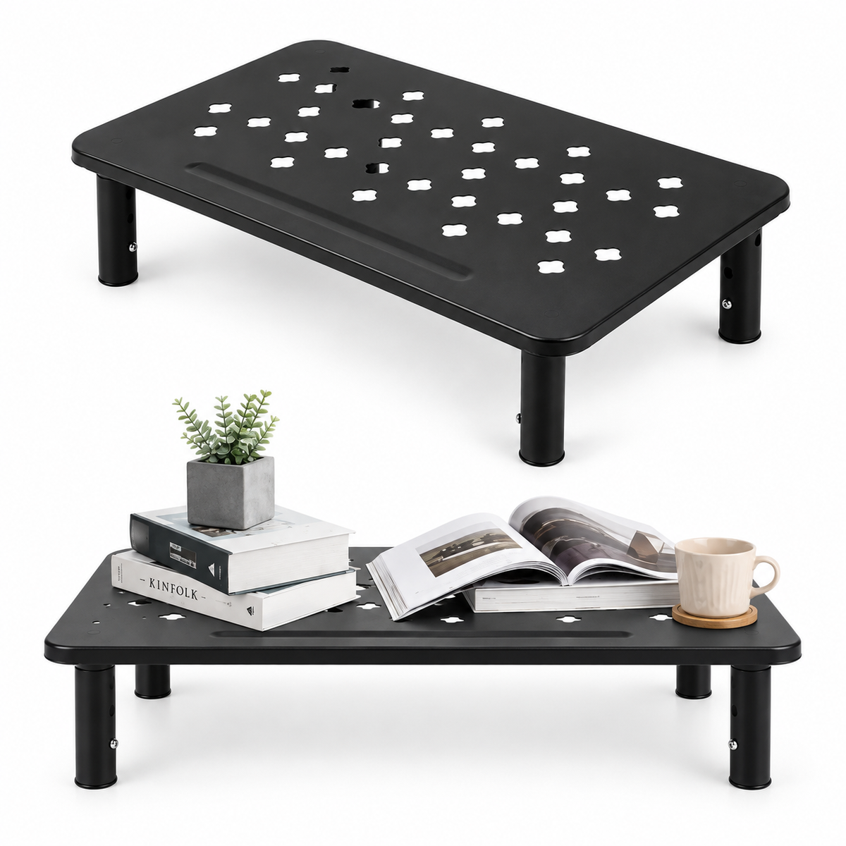 Metal Monitor Stand Riser 37 x 23cm Computer Laptop Desk Stand Black