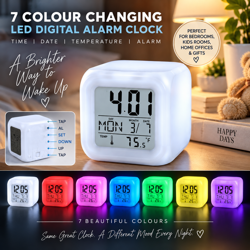 7 Colour Changing LED Digital Alarm Clock
