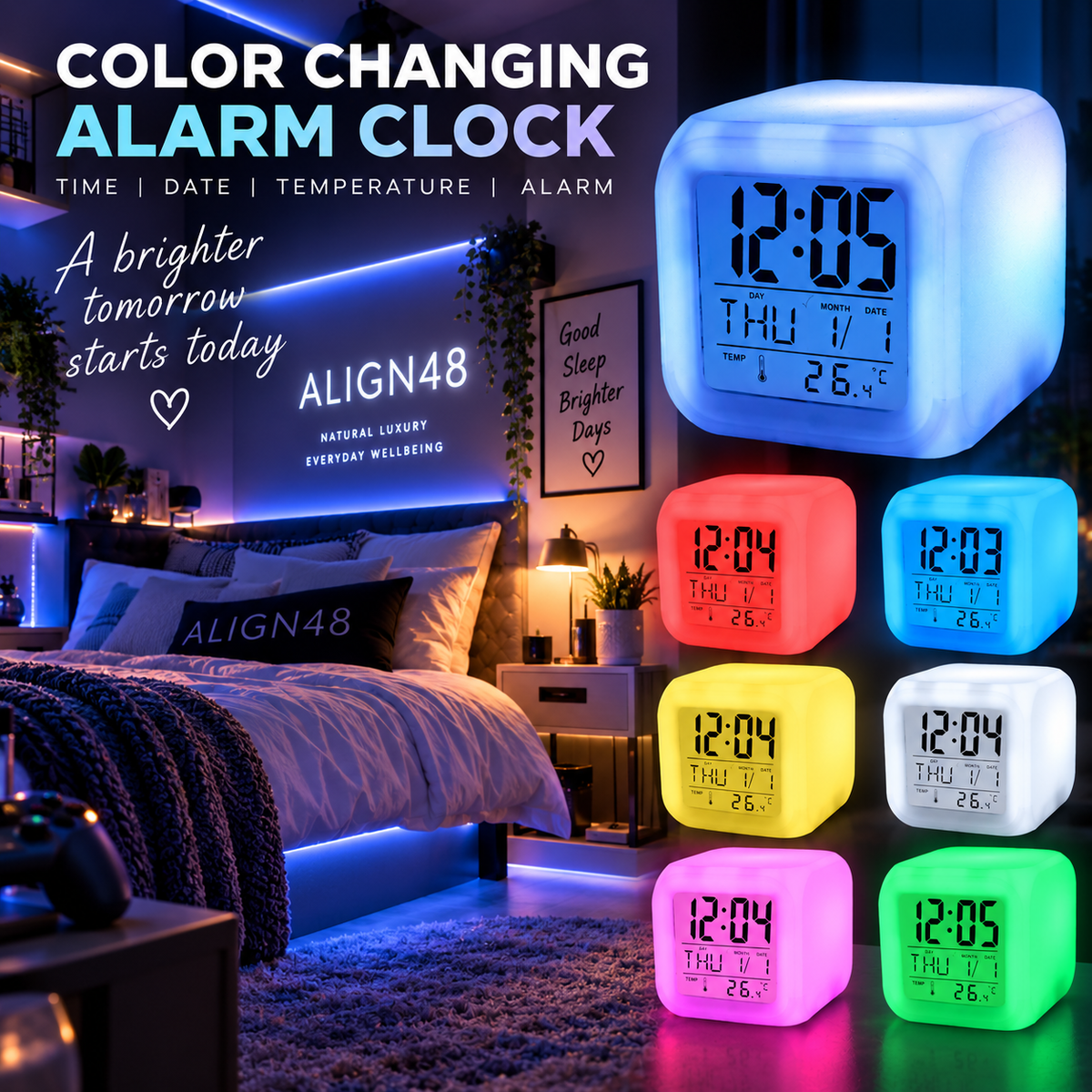 7 Colour Changing LED Digital Alarm Clock